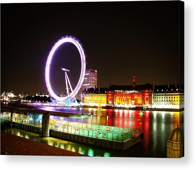 The London Eye Acrylic Print featuring the photograph The Eye in Colors by Zinvolle Art