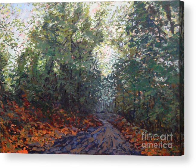 Landscape Acrylic Print featuring the painting The road along the trees by Monica Elena