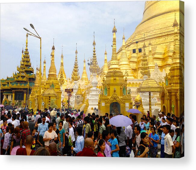 Shwedagon Acrylic Print featuring the photograph The Shwedagon Pagoda During The Enlightenment Of Buddha Celebrations Yangon Myanmar by PIXELS XPOSED Ralph A Ledergerber Photography