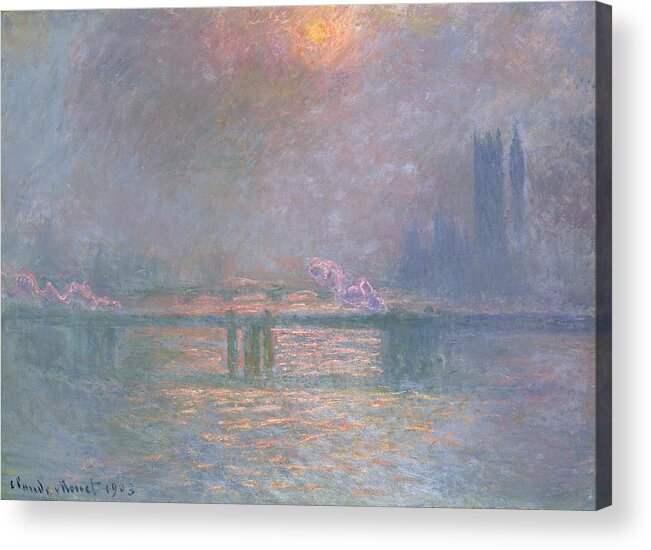 Landscape Acrylic Print featuring the painting The Thames with Charing Cross Bridge by Claude Monet
