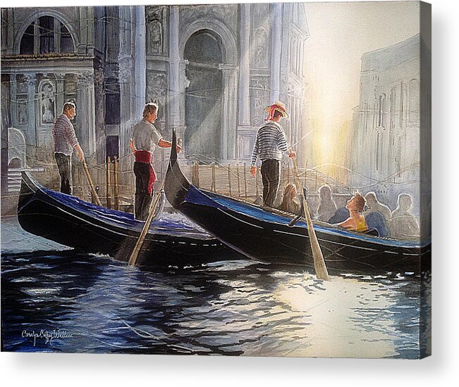 Art Acrylic Print featuring the painting Three Gondoliers by Carolyn Coffey Wallace