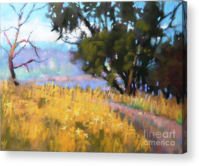 Trail To The Top Acrylic Print featuring the painting To the top by Celine K Yong