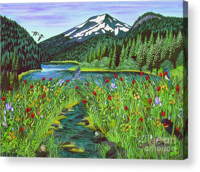 Mountain Lake Acrylic Print featuring the painting Todd Lake Mt. Bachelor by Jennifer Lake