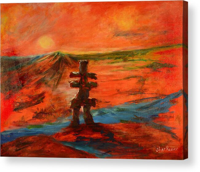 Abstract Art Acrylic Print featuring the painting Top Of The World by Sher Nasser