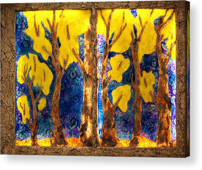 Aspen Trees Acrylic Print featuring the mixed media Trees inside a Window by Christopher Schranck