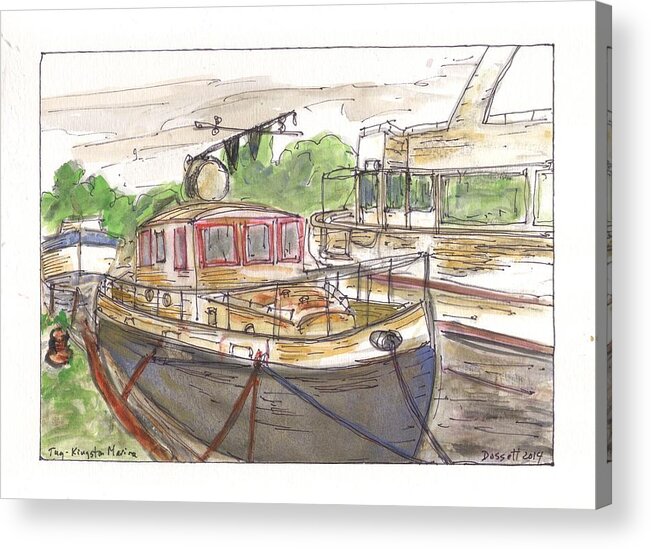 Tug Acrylic Print featuring the painting Tug - Kingston Marina by David Dossett