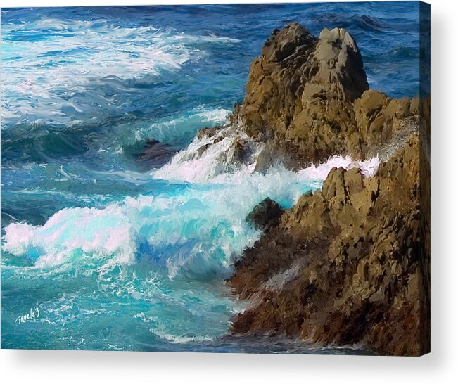 Fine Art Monterey Acrylic Print featuring the digital art Turquoise Surf II by Jim Pavelle