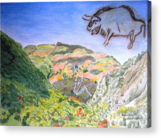 Niaux Cave Acrylic Print featuring the painting View from Niaux Cave in France by Vera Smith