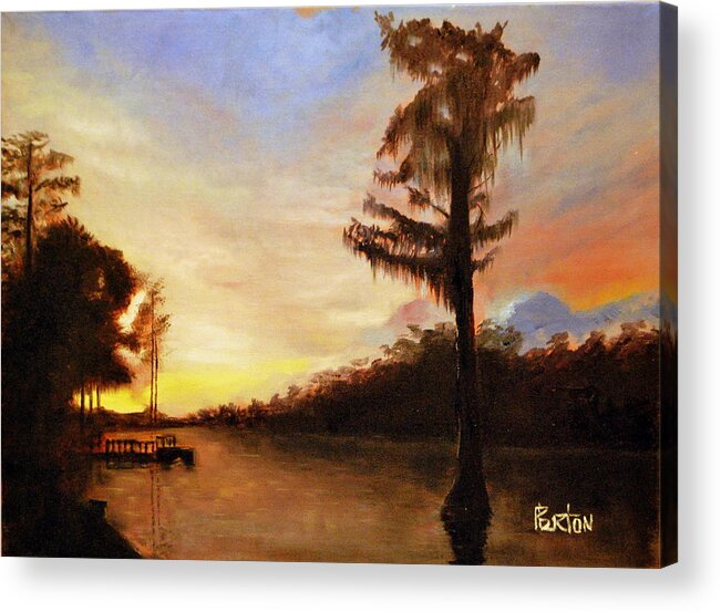 Landscape Painting From Memory And Photo Reference Acrylic Print featuring the painting Waccamaw Evening by Phil Burton