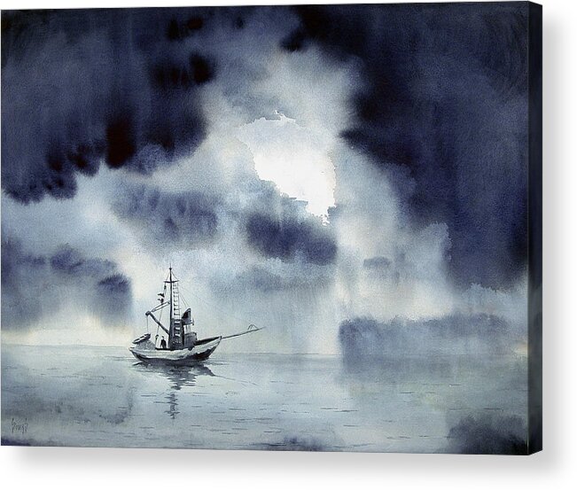 Ocean Acrylic Print featuring the painting Waiting Out The Squall by Sam Sidders