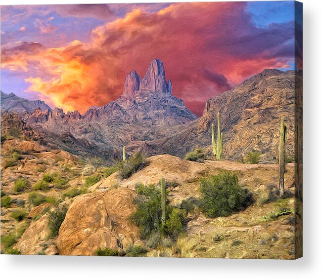 Weavers Needle Acrylic Print featuring the painting Weavers Needle by Dominic Piperata