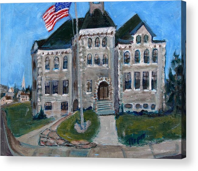 Painting Of Canajoharie Landmark Acrylic Print featuring the painting West Hill School in Canajoharie New York by Betty Pieper