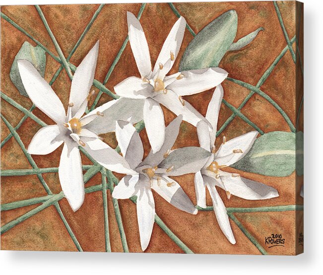 White Acrylic Print featuring the painting White Flowers by Ken Powers