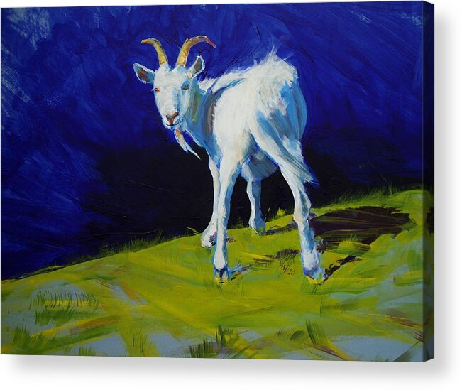 White Acrylic Print featuring the painting White Goat Painting by Mike Jory