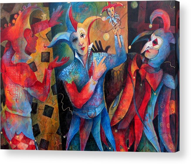 Jesters Acrylic Print featuring the painting Who's The Fool. by Susanne Clark