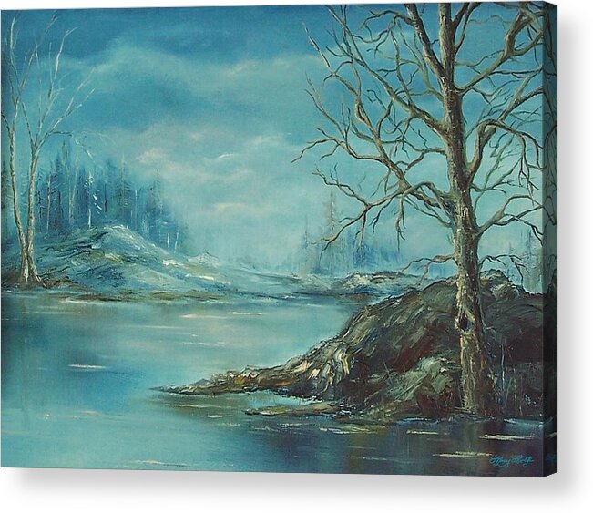 Landscape Acrylic Print featuring the painting Winter Blue by Mary Wolf