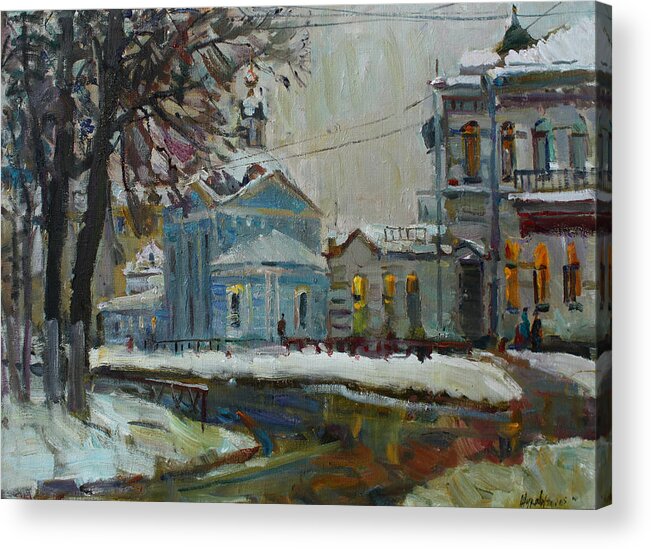 City Acrylic Print featuring the painting Winter evening by Juliya Zhukova