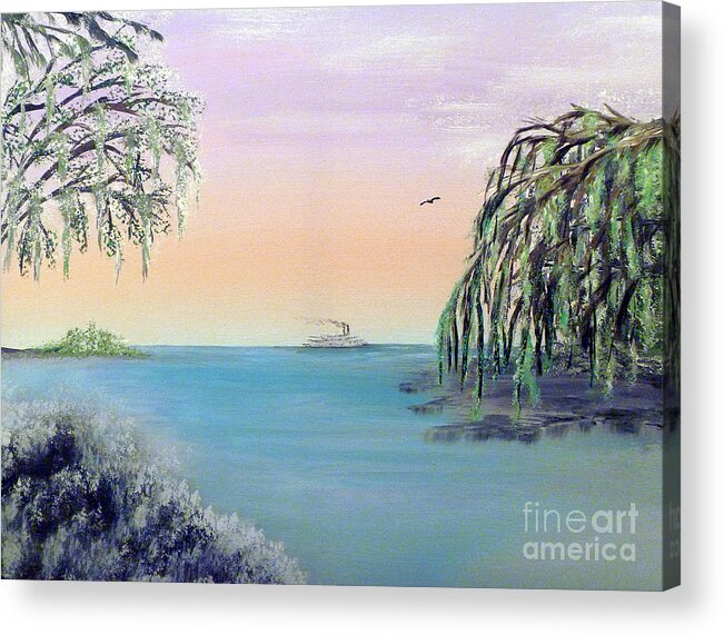 Lake Ponchartrain Acrylic Print featuring the painting Winter On Lake Ponchartrain by Alys Caviness-Gober