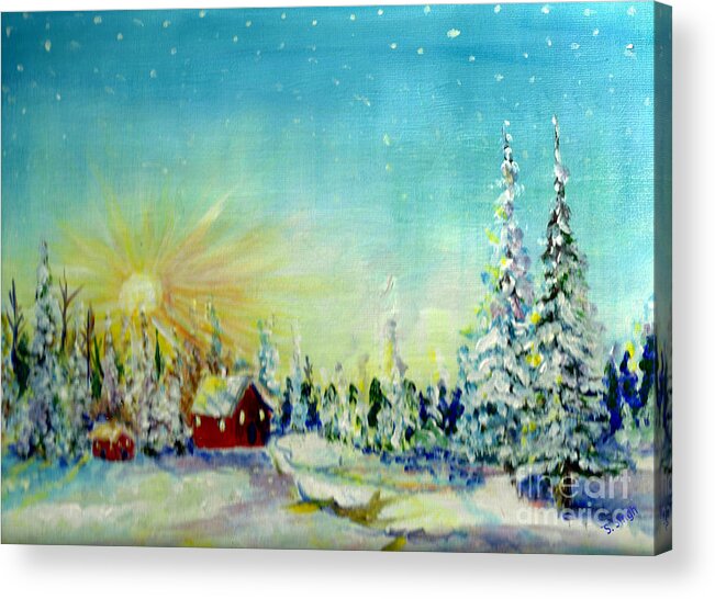 Landscape Acrylic Print featuring the painting Winter sun by Sarabjit Singh