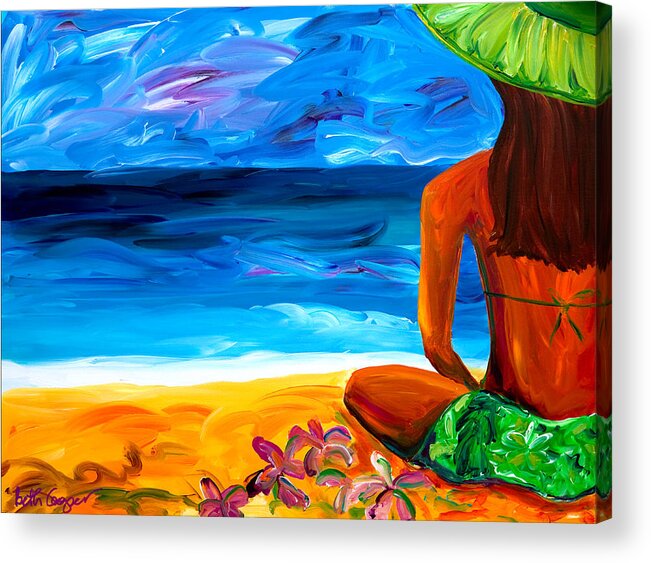 Beach Acrylic Print featuring the painting Woman on Beach by Beth Cooper