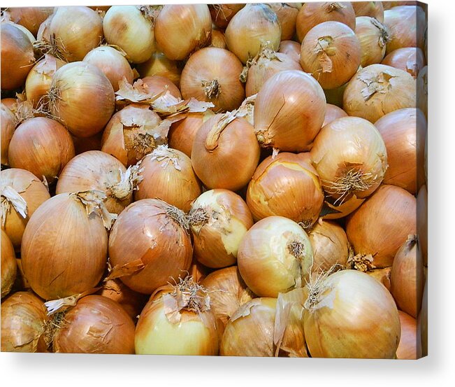Yellow Onions Acrylic Print featuring the photograph Yellow Onions by Emmy Vickers