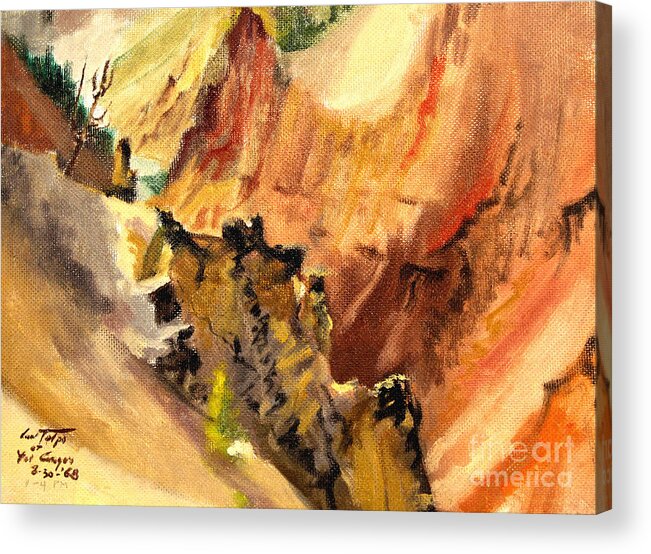Yellowstone Acrylic Print featuring the painting Yellowstone Canyon Buttress by Art By Tolpo Collection