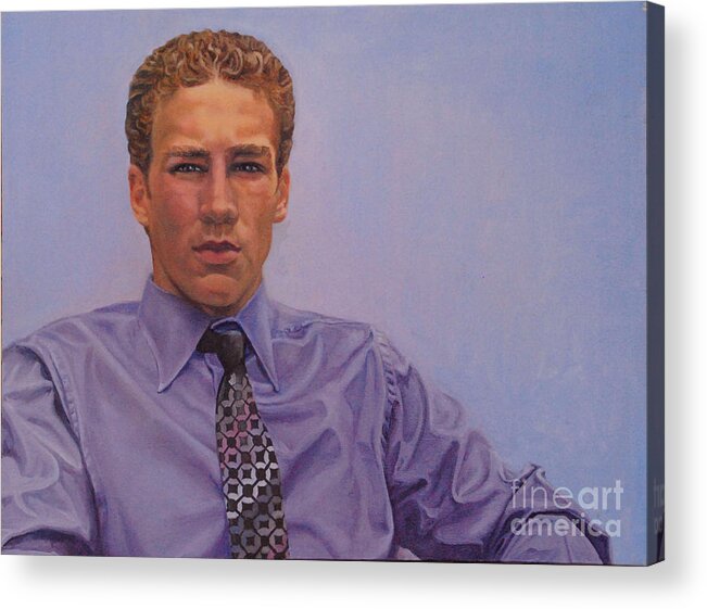 Man Acrylic Print featuring the painting Young man in a purple shirt by Heidi E Nelson
