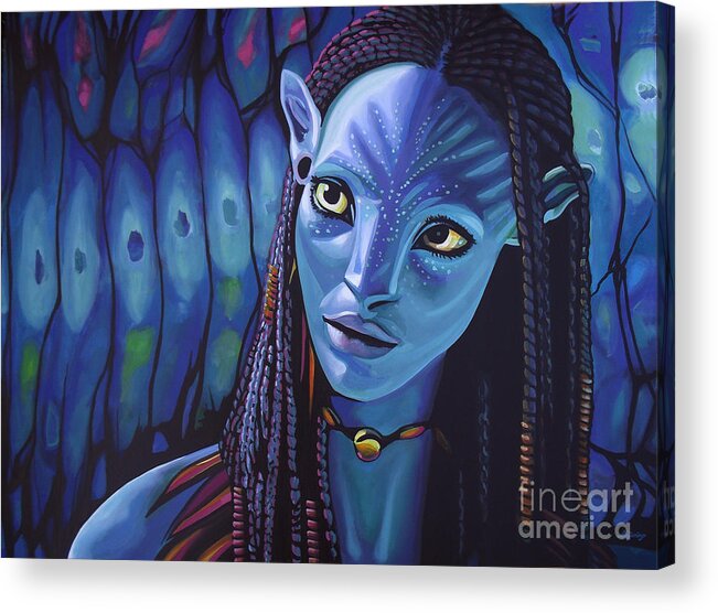 Avatar Acrylic Print featuring the painting Zoe Saldana as Neytiri in Avatar by Paul Meijering