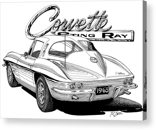 Splitwindow Acrylic Print featuring the drawing 1963 Split Window Corvette by Rod Seel