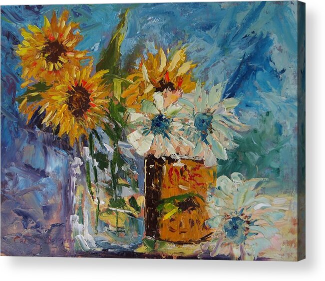 Sunflower Acrylic Print featuring the painting Sunflower Still Life #1 by Carol Berning