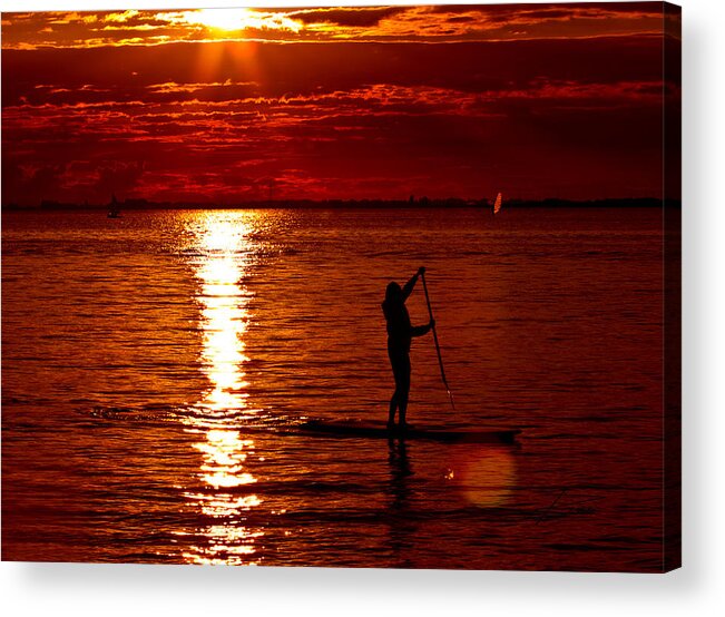 Paddle Boarding Acrylic Print featuring the photograph Sunset Silhouette #2 by Barbara White