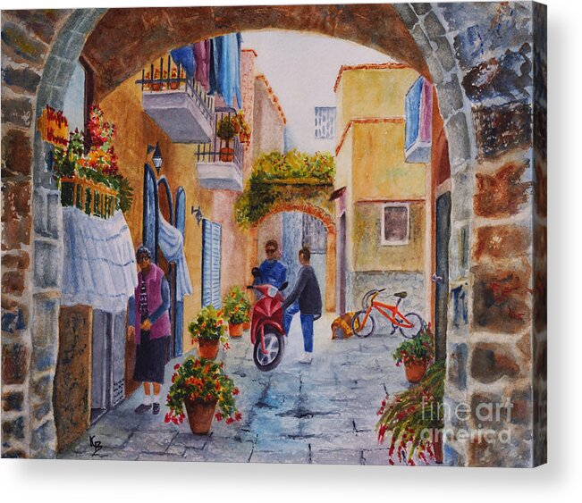 Arch Acrylic Print featuring the painting Alley Chat by Karen Fleschler
