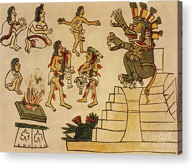 History Acrylic Print featuring the photograph Aztec Priests Appease Mictlantecuhtli by Photo Researchers