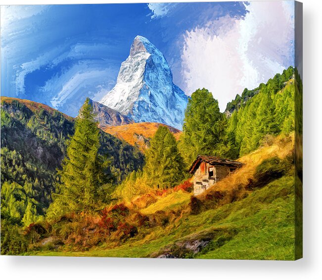 Matterhorn Acrylic Print featuring the painting Below the Matterhorn by Dominic Piperata