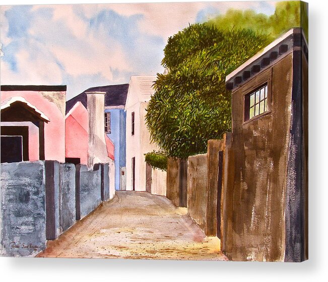 Bermuda Acrylic Print featuring the painting Bermuda Alley by Frank SantAgata
