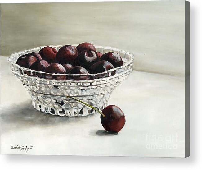 Cherries Acrylic Print featuring the painting Bowl Full of Cherries by Charlotte Yealey