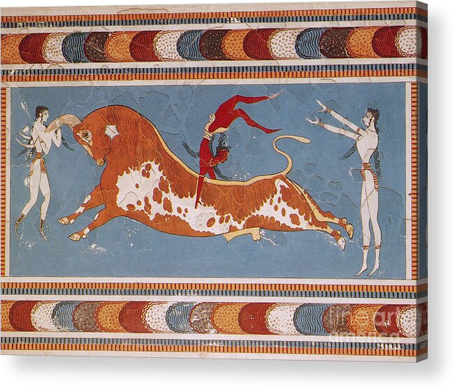 Figurative Art Acrylic Print featuring the photograph Bull-leaping Fresco From Minoan Culture by Photo Researchers