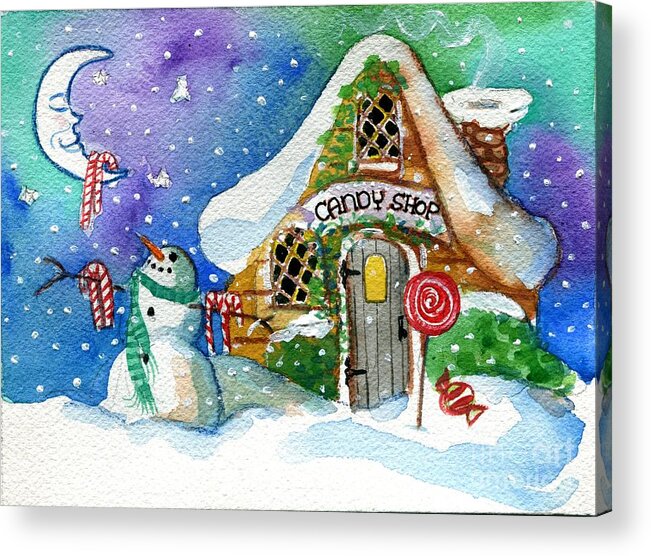 Christmas Acrylic Print featuring the painting Christmas Candy Shop by Follow Themoonart