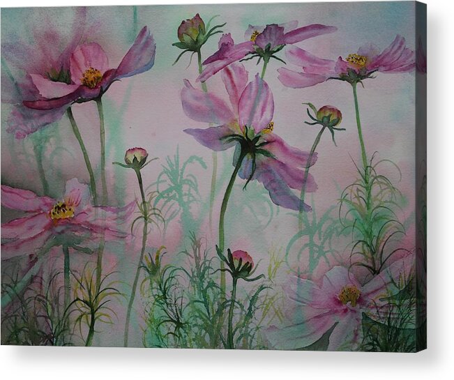 Flowers Acrylic Print featuring the painting Cosmos by Ruth Kamenev