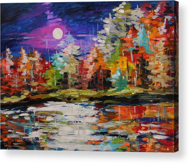Moon Acrylic Print featuring the painting Dance on the Pond by John Williams