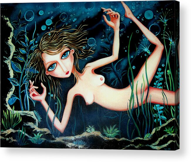 Girl Acrylic Print featuring the painting Deep Pond Dreaming by Leanne Wilkes
