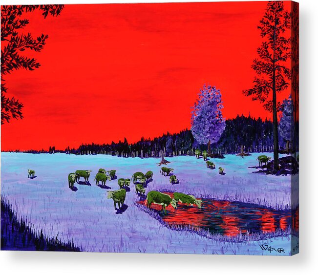 Landscape Acrylic Print featuring the painting Down To The Wateringhole by Randall Weidner