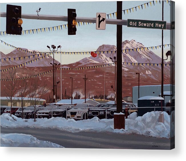 Landscape Acrylic Print featuring the painting Flattop Mountain from Old Seward Hwy by Craig Morris