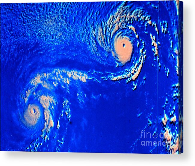 Science Acrylic Print featuring the photograph Fujiwhara Effect, Typhoons Ione by Science Source