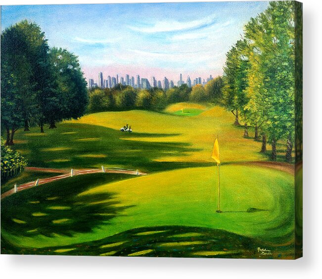 Golf Acrylic Print featuring the painting Golf Course At Forest Park by Madeline Lovallo
