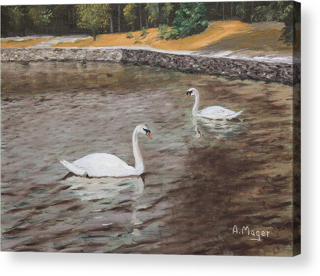 Painting Acrylic Print featuring the painting Graceful Swimmers by Alan Mager