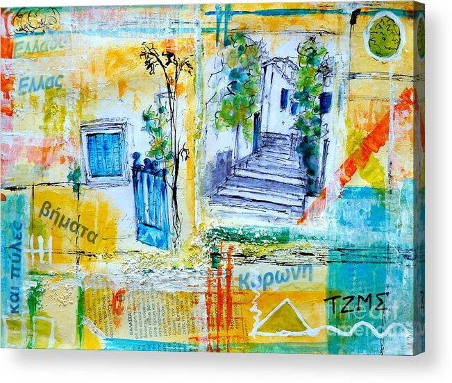 Greece Acrylic Print featuring the painting Greek Collage - Pathways by Jackie Sherwood