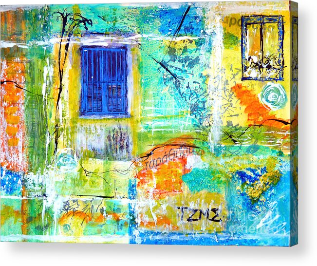 Greece Acrylic Print featuring the painting Greek Collage - Windows by Jackie Sherwood