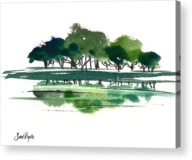 Tree Acrylic Print featuring the painting Green Lake Forest by Frank SantAgata