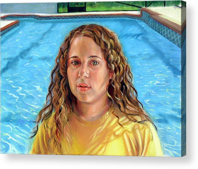  Acrylic Print featuring the painting Jeannie at the Pool by Nancy Tilles